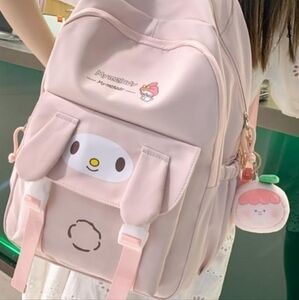 NWT My Melody "MyMelody" Pink Nylon Backpack With Plush Bag Charm